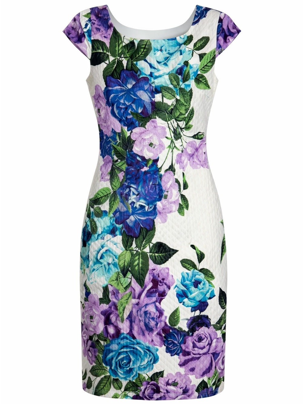 Eliza J Floral Sheath Dress Blue Purple Rose Print Cap Sleeve Size 4